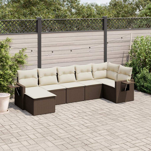 Set Divani da Giardino 7 pz con Cuscini Marrone in Polyrattan - homemem39