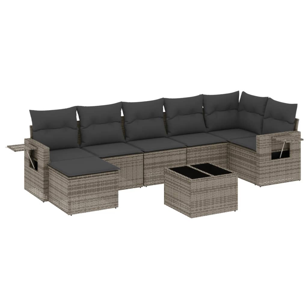 Set Divano da Giardino 8 pz con Cuscini Grigio in Polyrattan