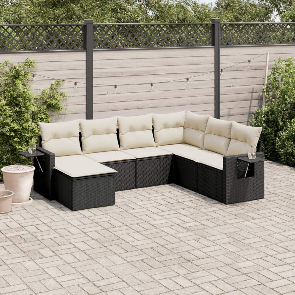 Set Divani da Giardino con Cuscini 7pz Nero Polyrattan - homemem39