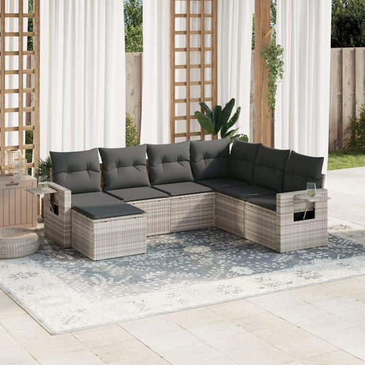 Set Divani da Giardino 7pz con Cuscini Grigio Chiaro Polyrattan - homemem39