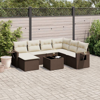 Set Divani da Giardino 8 pz con Cuscini Marrone in Polyrattan - homemem39