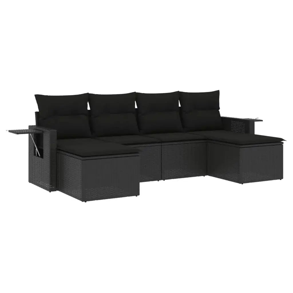 Set Divano da Giardino 6 pz con Cuscini Nero in Polyrattan - homemem39