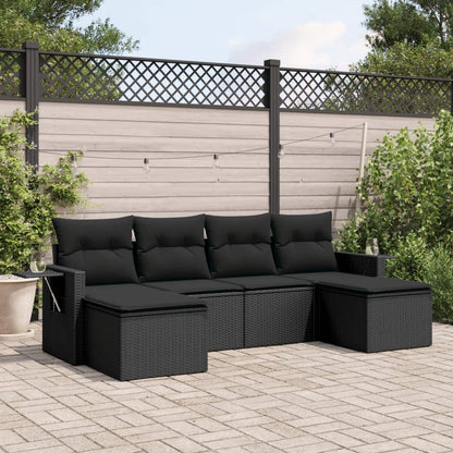 Set Divano da Giardino 6 pz con Cuscini Nero in Polyrattan - homemem39