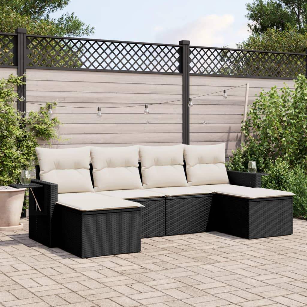 Set Divano da Giardino 6 pz con Cuscini Nero in Polyrattan - homemem39