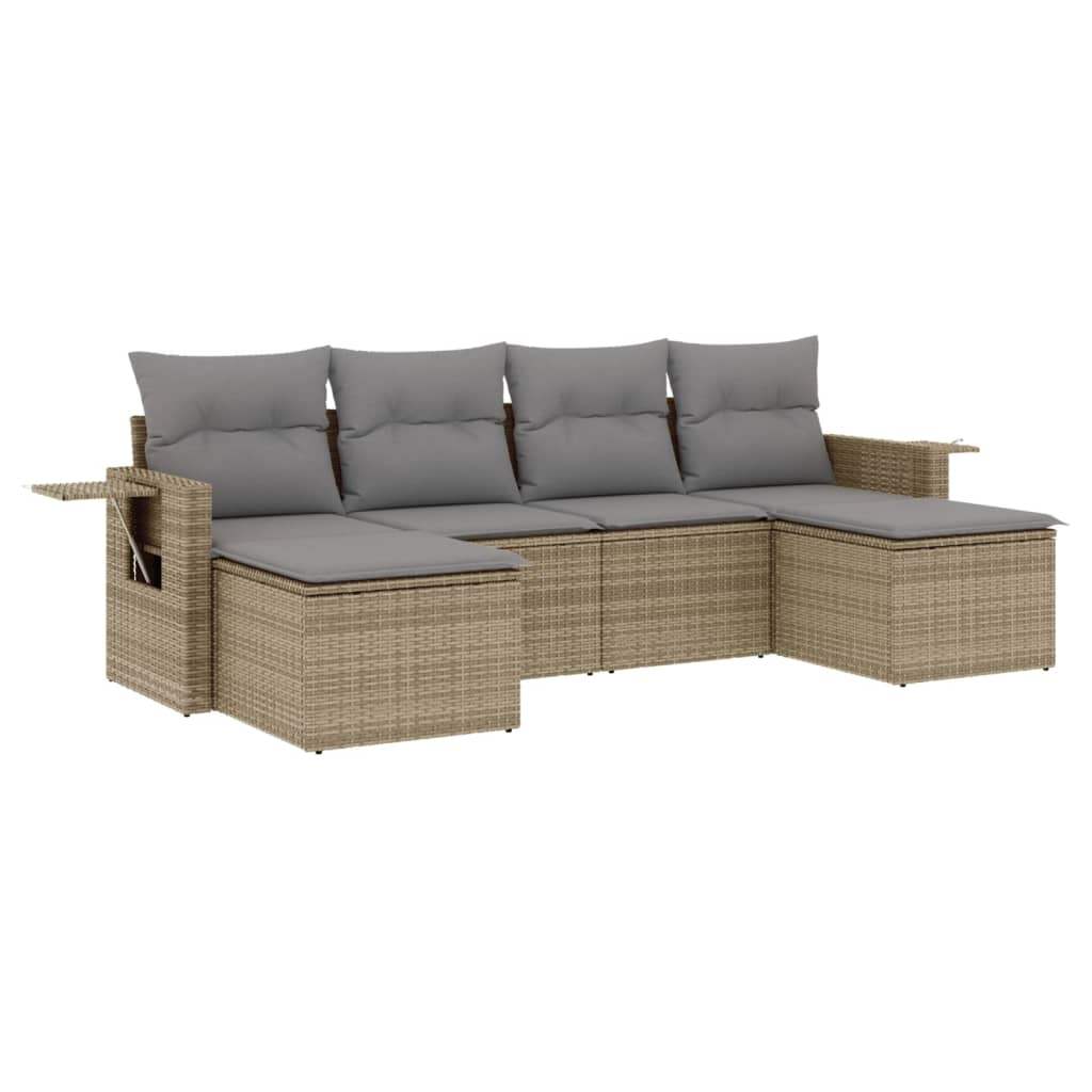 Set Divano da Giardino 6 pz con Cuscini Beige in Polyrattan - homemem39