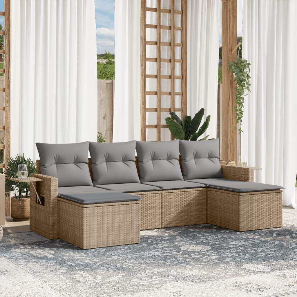 Set Divano da Giardino 6 pz con Cuscini Beige in Polyrattan - homemem39