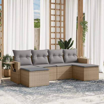 Set Divano da Giardino 6 pz con Cuscini Beige in Polyrattan - homemem39