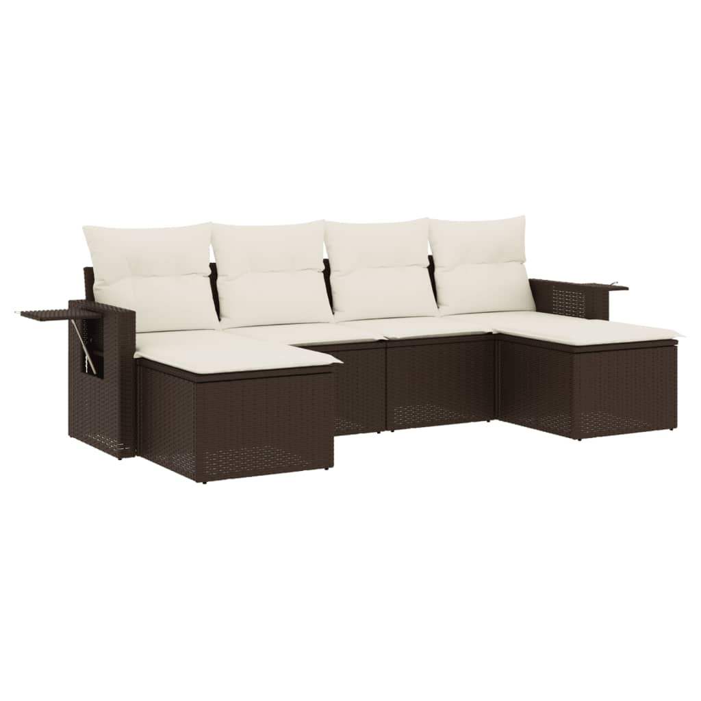 Set Divano da Giardino 6 pz con Cuscini Marrone in Polyrattan - homemem39
