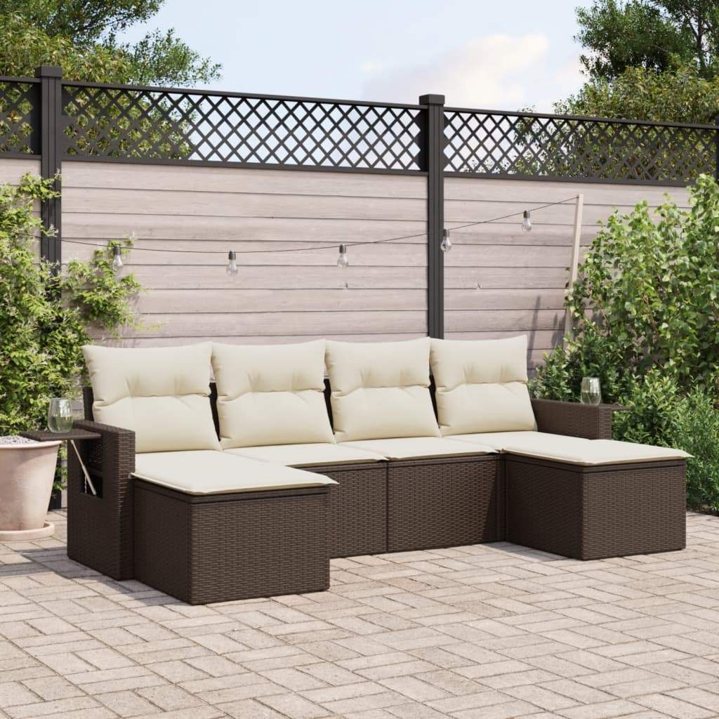 Set Divano da Giardino 6 pz con Cuscini Marrone in Polyrattan - homemem39