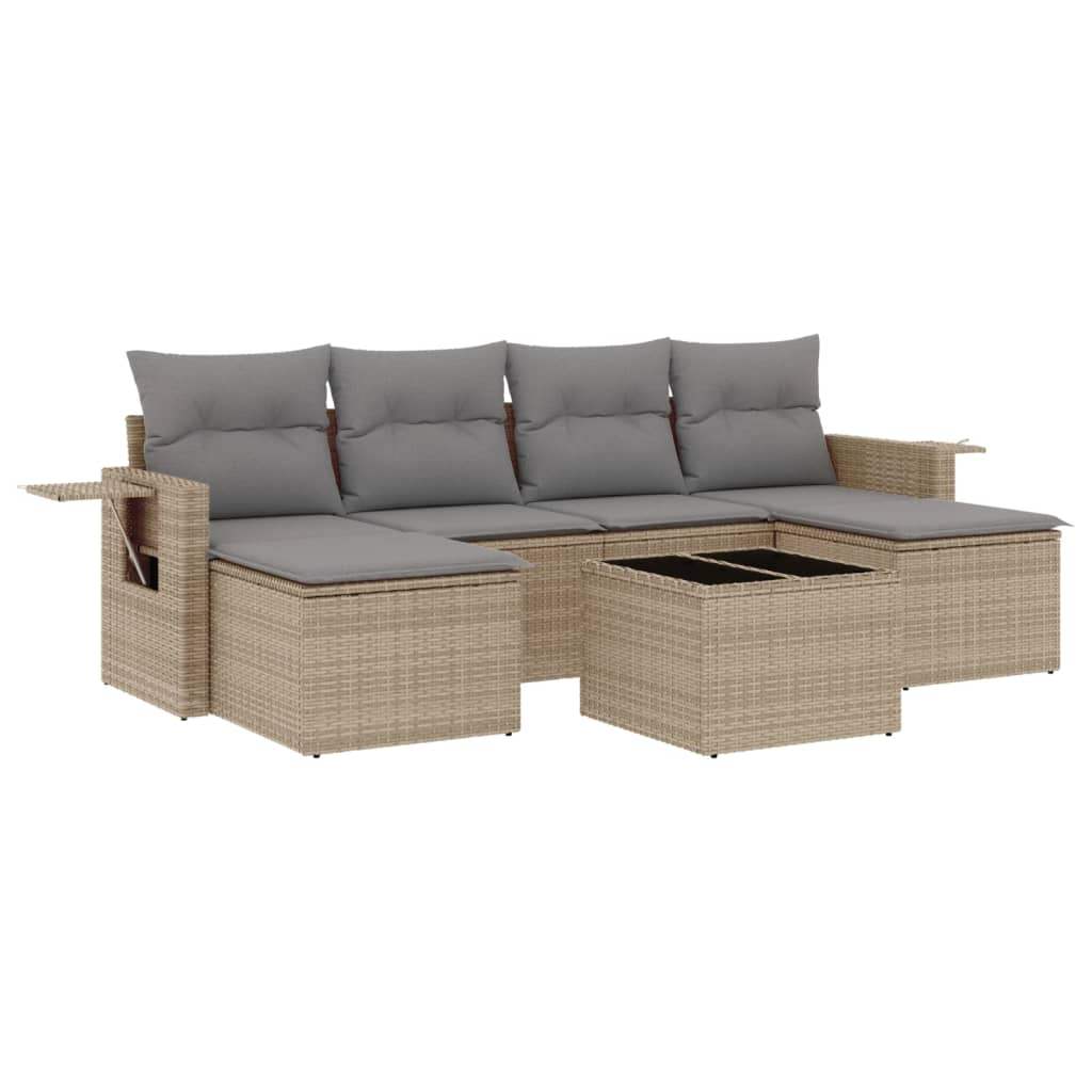 Set Divani da Giardino 7 pz con Cuscini Beige in Polyrattan - homemem39