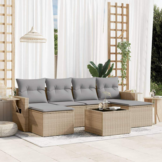 Set Divani da Giardino 7 pz con Cuscini Beige in Polyrattan - homemem39