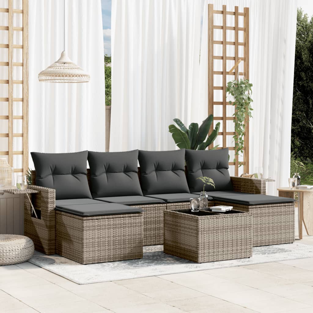 Set Divani da Giardino 7 pz con Cuscini in Polyrattan