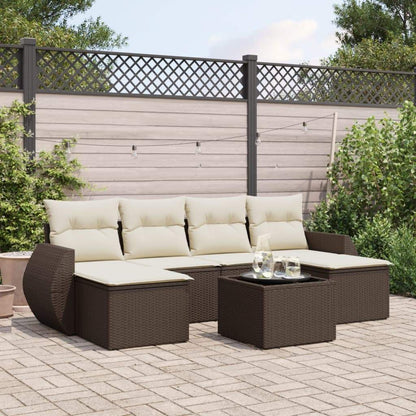 Set Divani da Giardino 7 pz con Cuscini Marrone in Polyrattan - homemem39