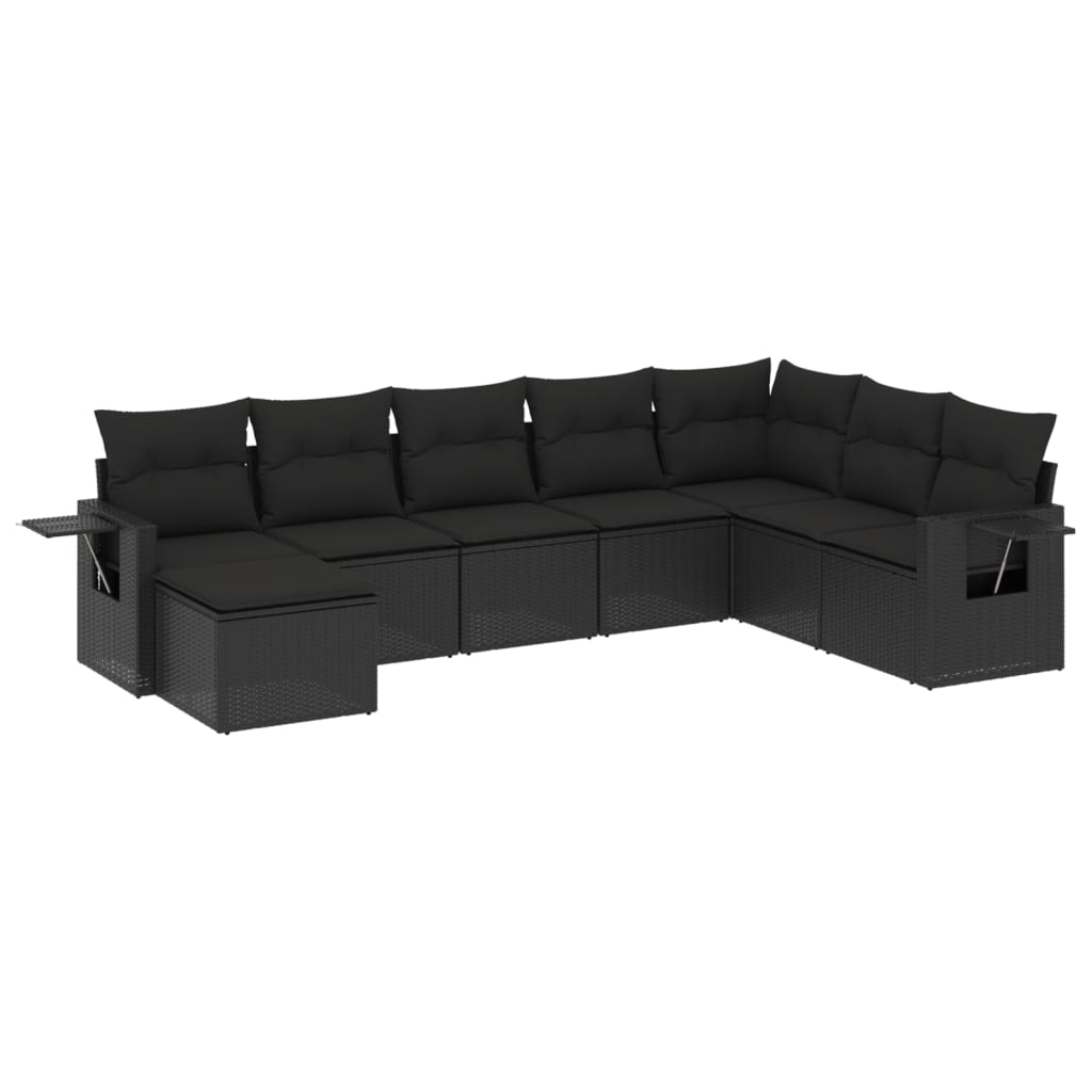 Set Divani da Giardino con Cuscini 8 pz Nero in Polyrattan