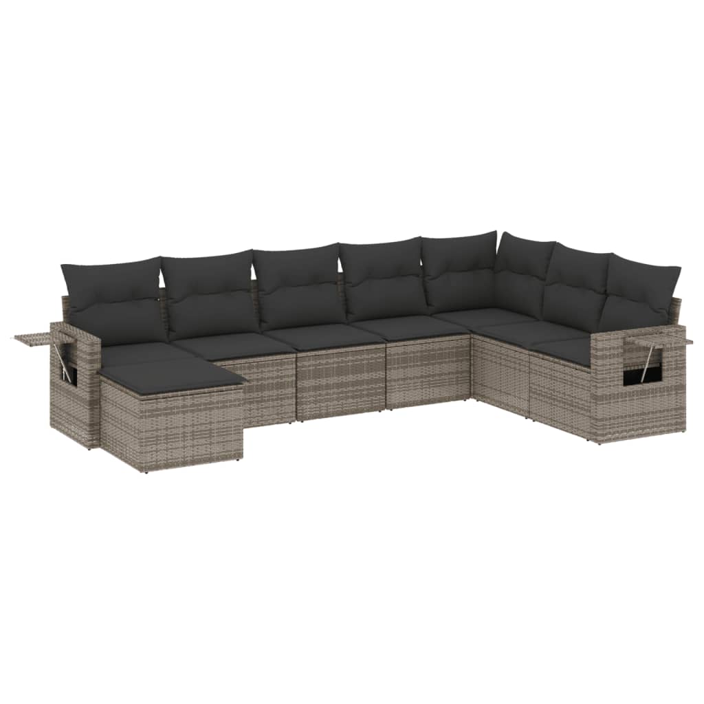 Set Divano da Giardino 8 pz con Cuscini Grigio in Polyrattan