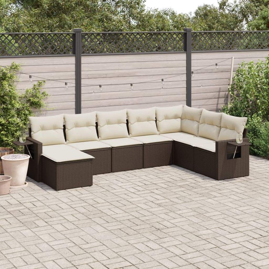 Set Divani da Giardino 8 pz con Cuscini Marrone in Polyrattan - homemem39