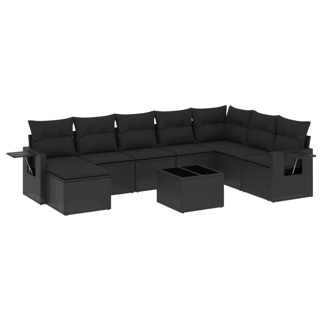 Set Divani da Giardino 9 pz con Cuscini Nero in Polyrattan | homemem39