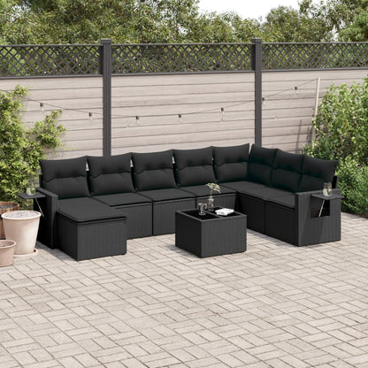 Set Divani da Giardino 9 pz con Cuscini Nero in Polyrattan | homemem39