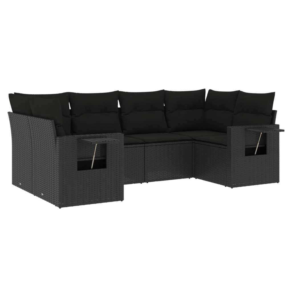Set Divano da Giardino 6 pz con Cuscini Nero in Polyrattan | homemem39