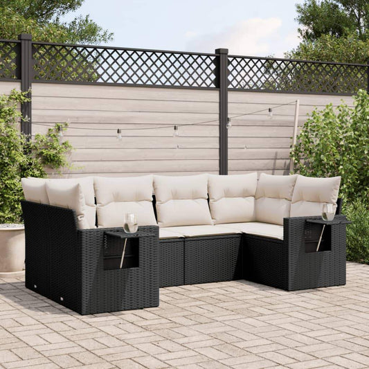 Set Divano da Giardino 6 pz con Cuscini Nero in Polyrattan - homemem39