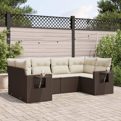 Set Divano da Giardino 6 pz con Cuscini Marrone in Polyrattan - homemem39