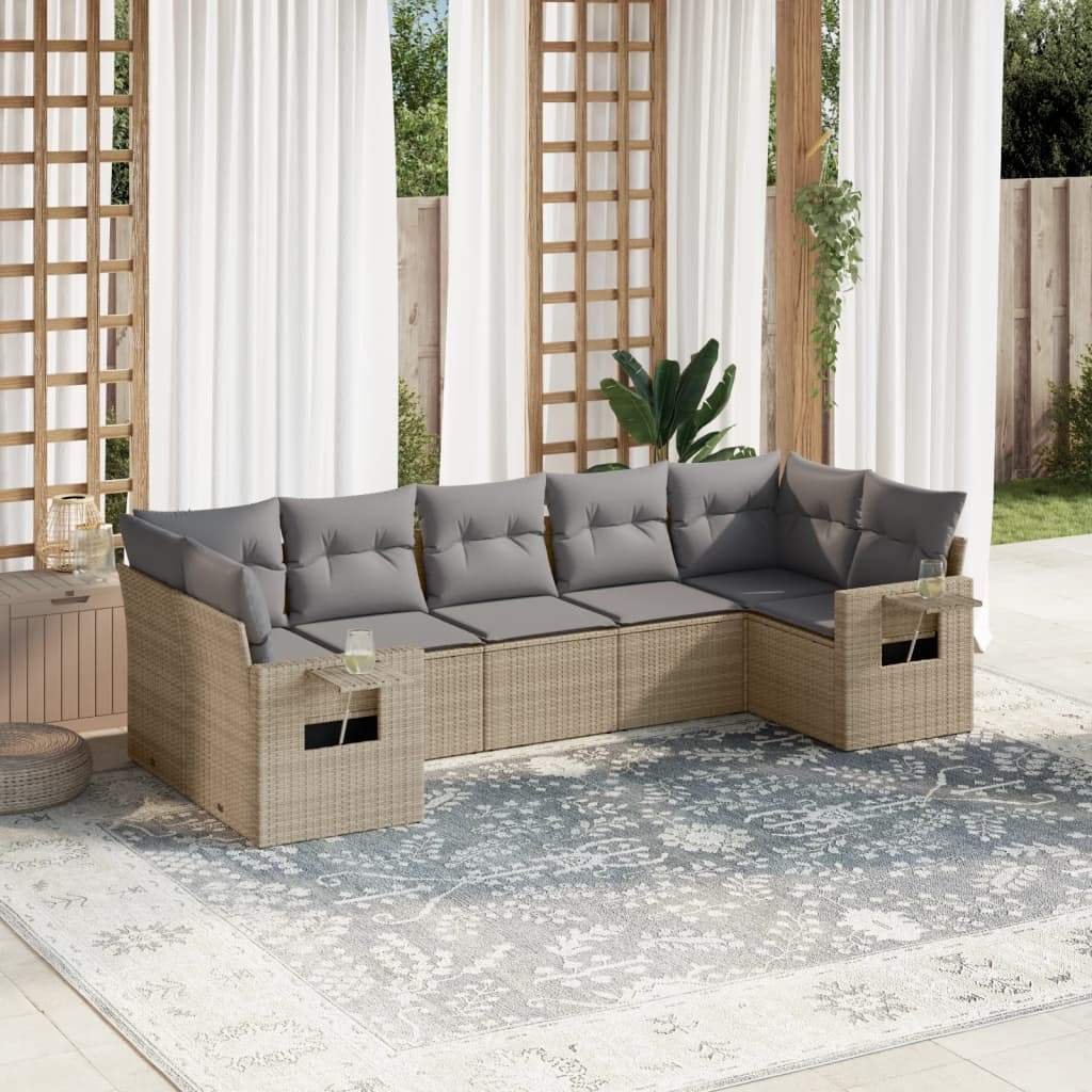 Set Divani da Giardino 7 pz con Cuscini Beige in Polyrattan - homemem39