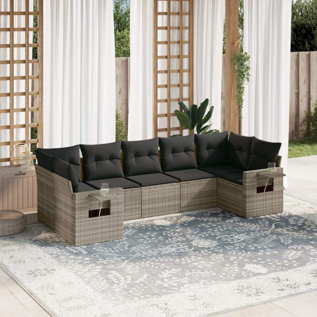 Set Divani da Giardino 7pz con Cuscini Grigio Chiaro Polyrattan - homemem39