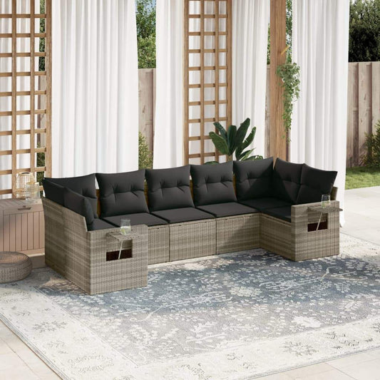 Set Divani da Giardino 7pz con Cuscini Grigio Chiaro Polyrattan - homemem39