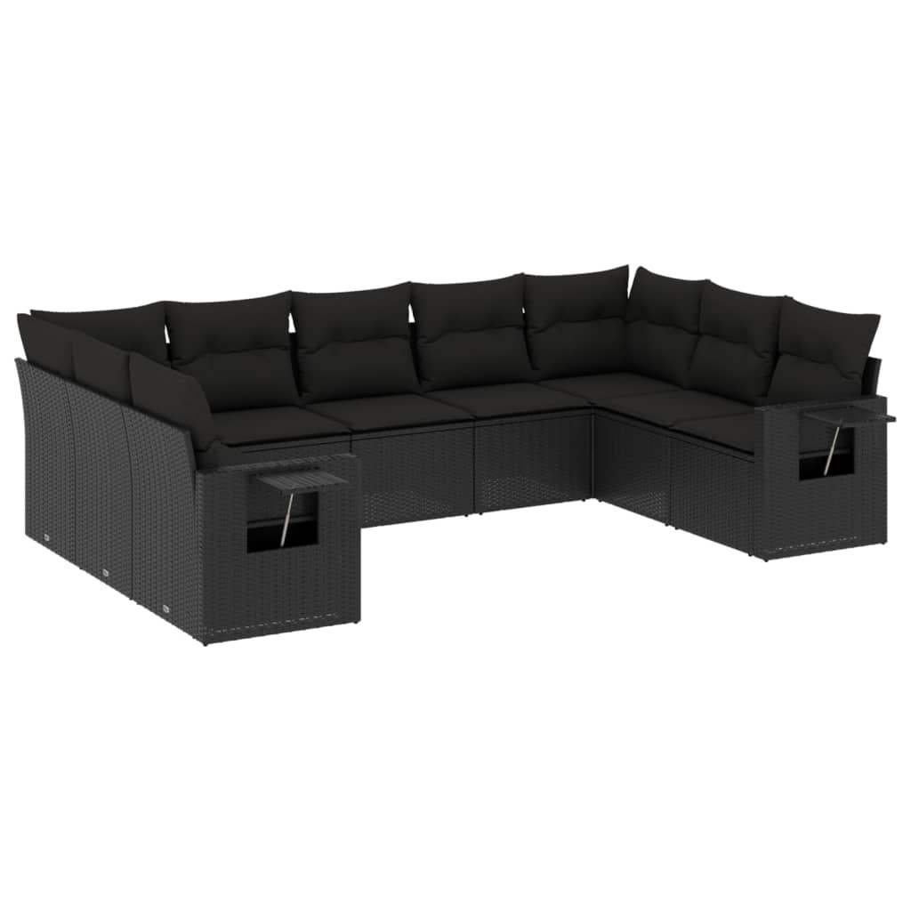 Set Divani da Giardino 9 pz con Cuscini Nero in Polyrattan - homemem39