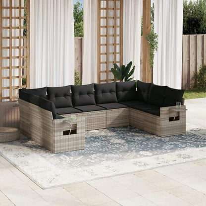 Set Divano da Giardino 9pz con Cuscini Grigio Chiaro Polyrattan - homemem39