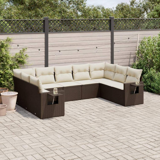 Set Divani da Giardino 9pz con Cuscini Marrone in Polyrattan - homemem39