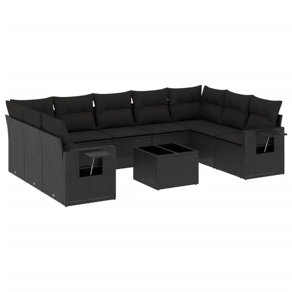 Set Divani da Giardino 10pz con Cuscini in Polyrattan Nero - homemem39