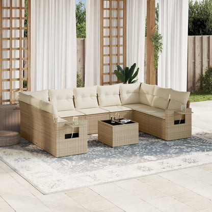 Set Divano da Giardino 10 pz con Cuscini Beige in Polyrattan | homemem39