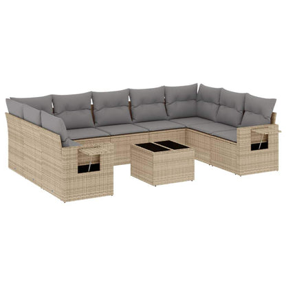 Set Divano da Giardino 10 pz con Cuscini Beige in Polyrattan - homemem39