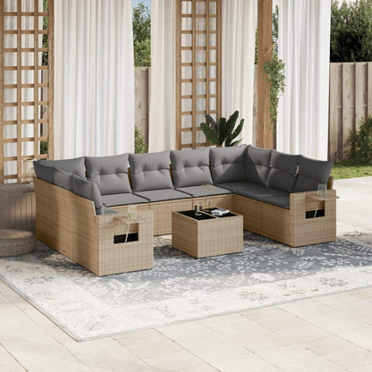 Set Divano da Giardino 10 pz con Cuscini Beige in Polyrattan - homemem39