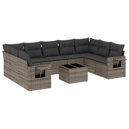 Set Divano da Giardino 10 pz con Cuscini Grigio in Polyrattan - homemem39