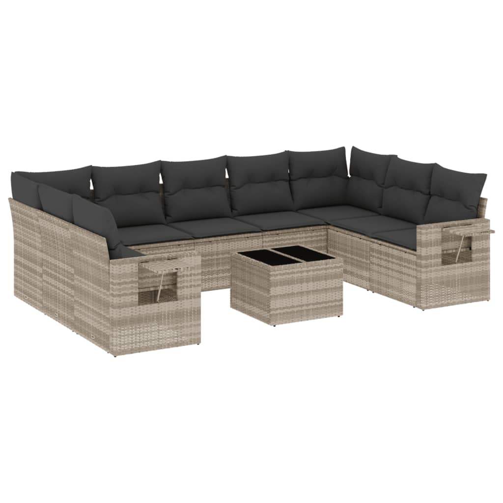 Set Divano Giardino 10 pz con Cuscini Grigio Chiaro Polyrattan - homemem39
