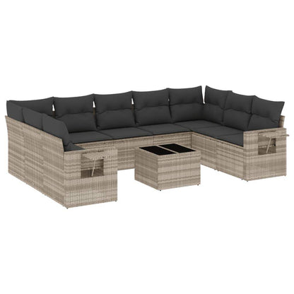 Set Divano Giardino 10 pz con Cuscini Grigio Chiaro Polyrattan - homemem39