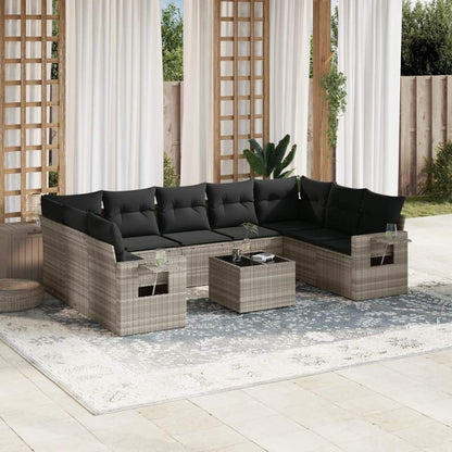 Set Divano Giardino 10 pz con Cuscini Grigio Chiaro Polyrattan - homemem39