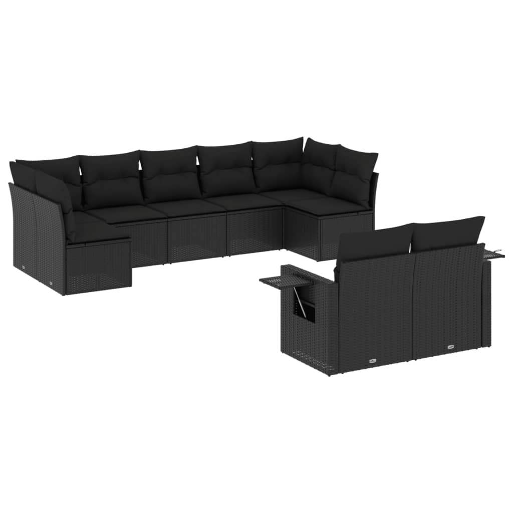 Set Divani da Giardino 9 pz con Cuscini Nero in Polyrattan - homemem39