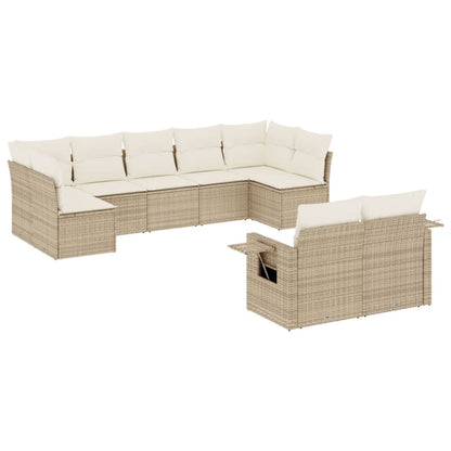 Set Divano da Giardino 9 pz con Cuscini Beige in Polyrattan | homemem39