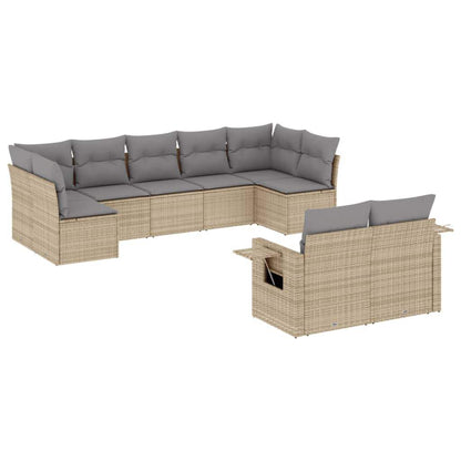 Set Divano da Giardino 9 pz con Cuscini Beige in Polyrattan - homemem39