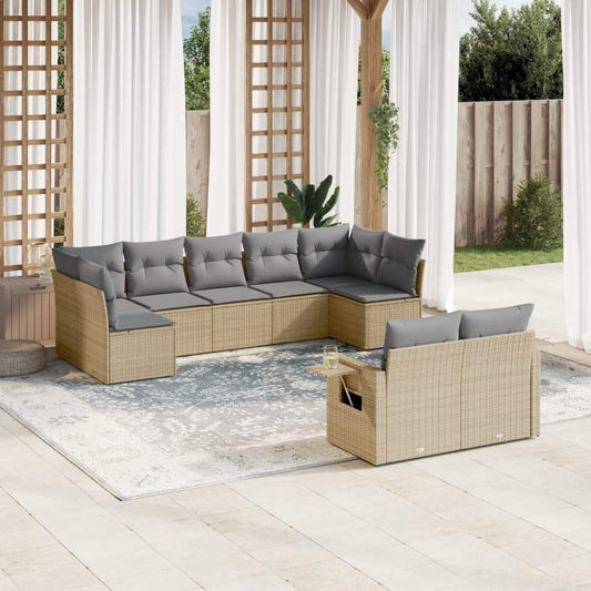 Set Divano da Giardino 9 pz con Cuscini Beige in Polyrattan - homemem39