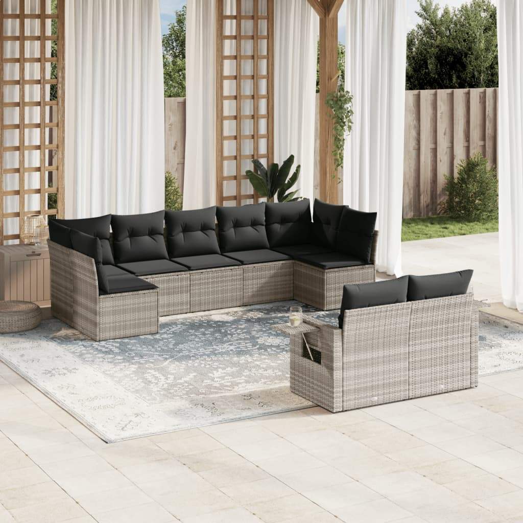 Set Divano da Giardino 9pz con Cuscini Grigio Chiaro Polyrattan - homemem39