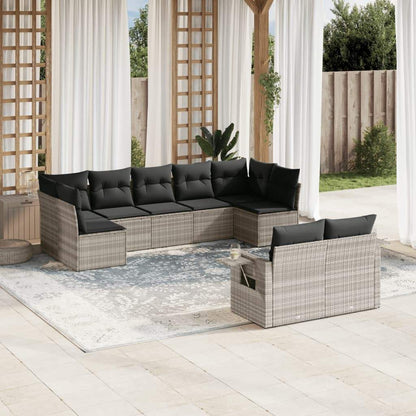 Set Divano da Giardino 9pz con Cuscini Grigio Chiaro Polyrattan - homemem39