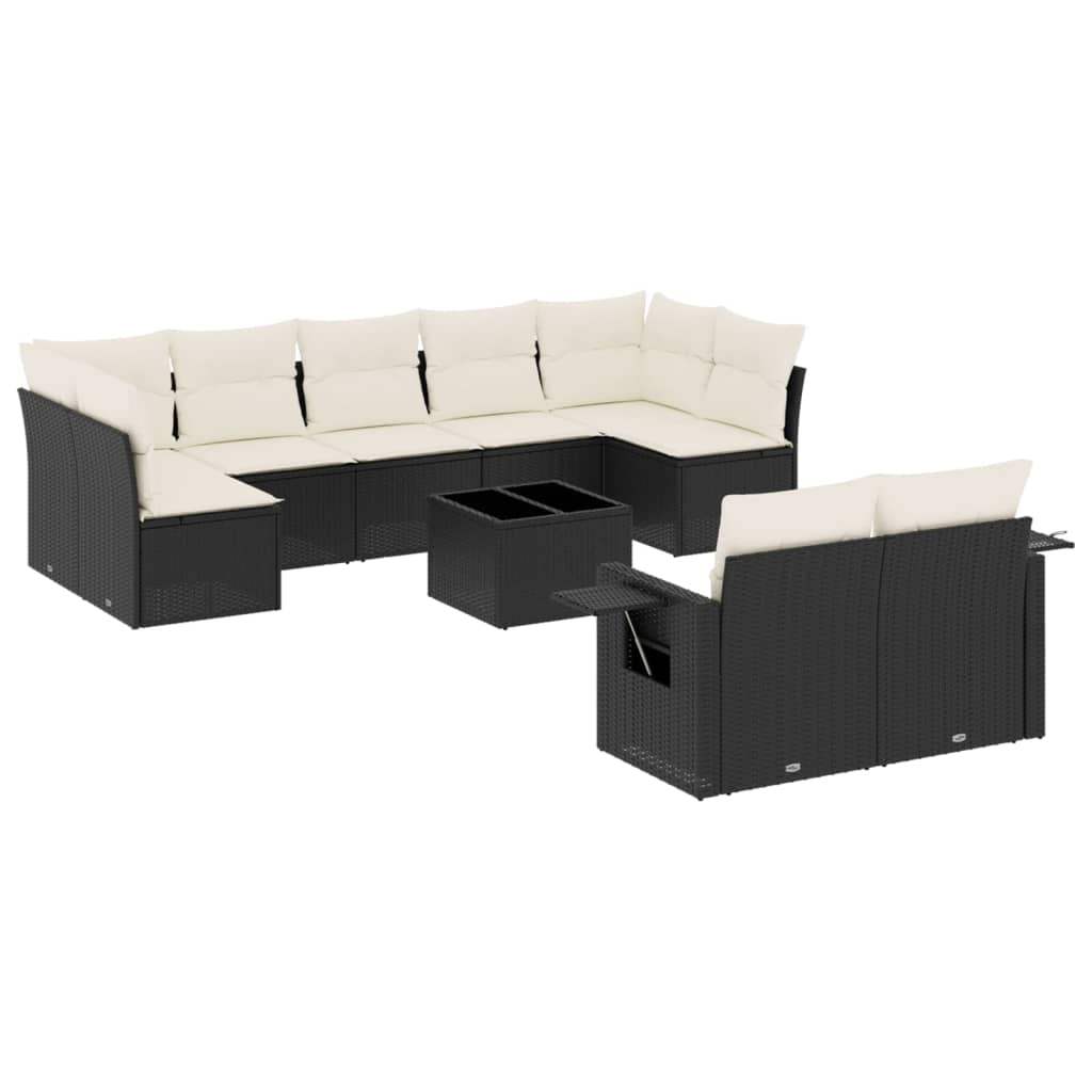 Set Divani da Giardino 10pz con Cuscini in Polyrattan Nero - homemem39