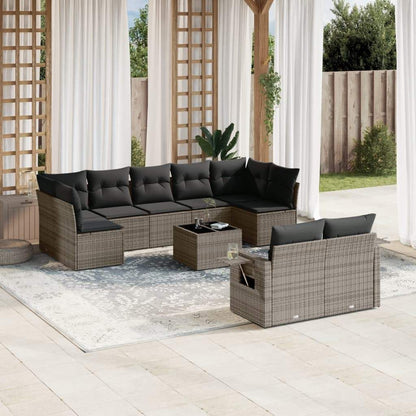 Set Divano da Giardino 10 pz con Cuscini Grigio in Polyrattan - homemem39