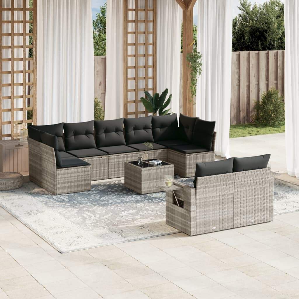 Set Divano Giardino 10 pz con Cuscini Grigio Chiaro Polyrattan - homemem39