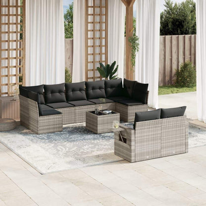 Set Divano Giardino 10 pz con Cuscini Grigio Chiaro Polyrattan - homemem39