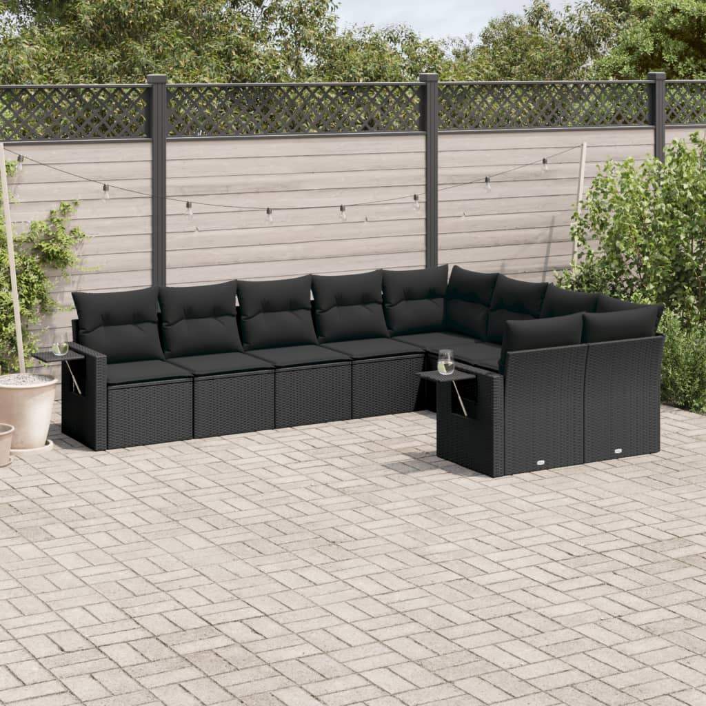 Set Divani da Giardino 9 pz con Cuscini Nero in Polyrattan - homemem39